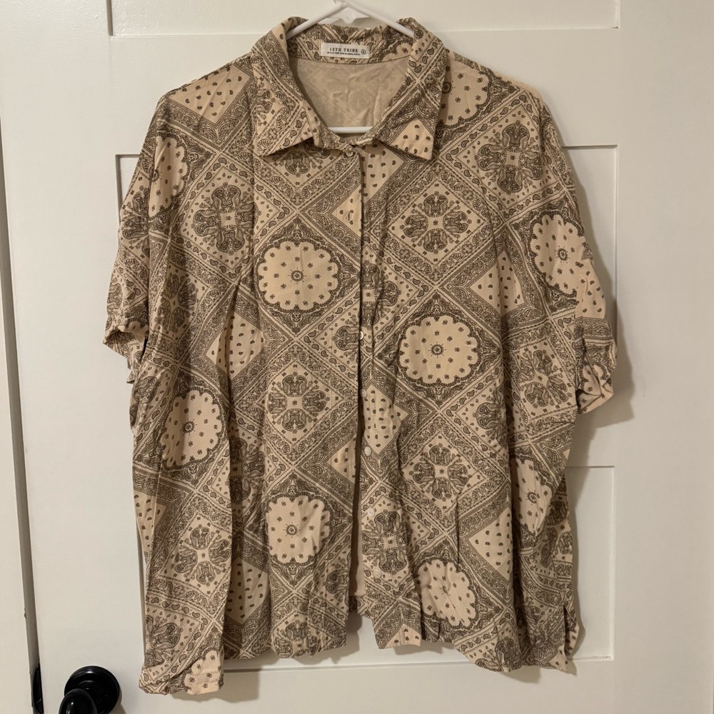 12th Tribe Beige Paisley Bandana Shirt